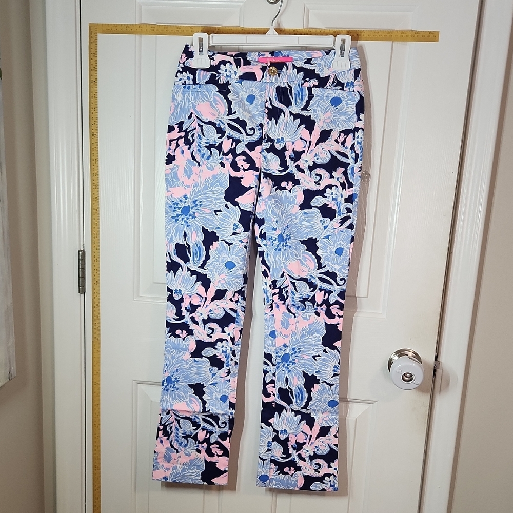 Lilly Pulitzer Floral Print Pants in Blue and Pink, sz 00, EUC